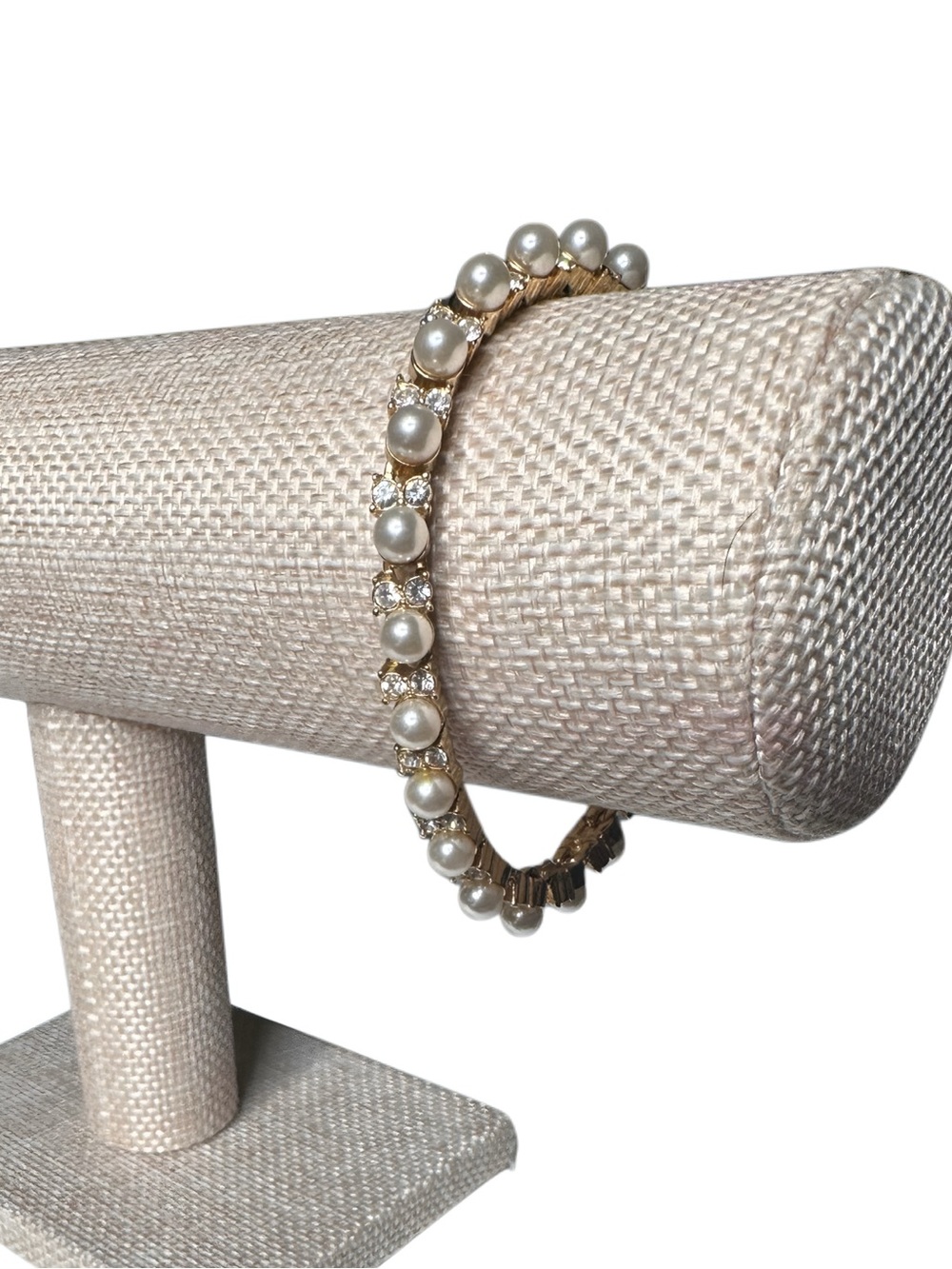 Gold Pearl and Crystal Tennis Bracelet